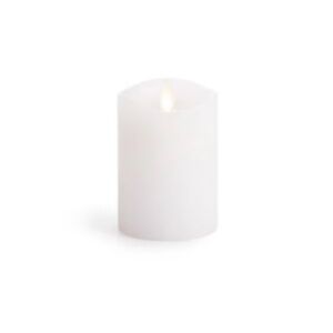 Luminara real flame-effect white pillar candle.